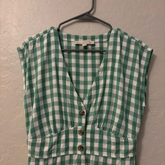 Ann Taylor LOFT Green Gingham Button Dress 4 Checkered Cottagecore Prairie - Picture 5 of 9
